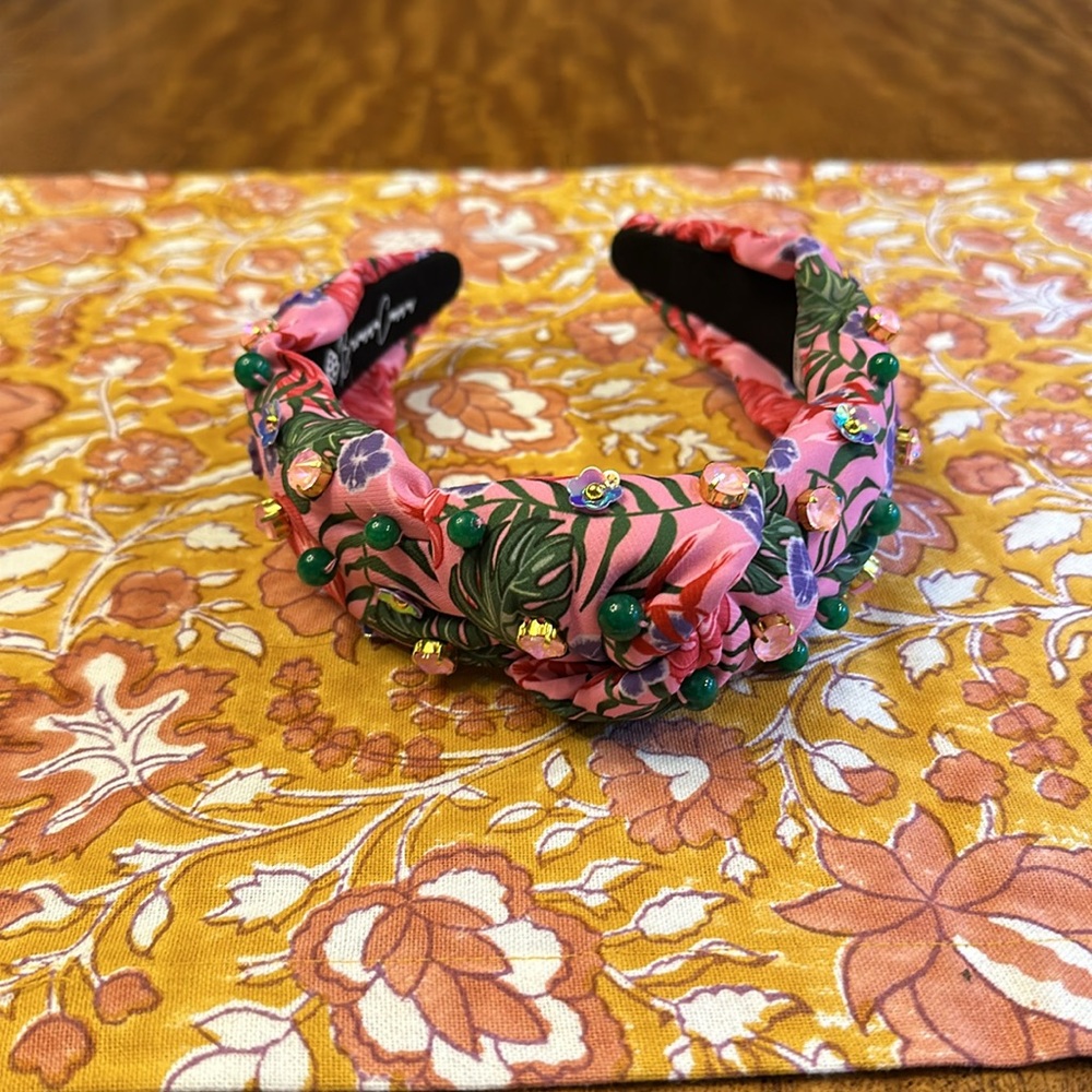 BRIANNA CANNON ADULT SIZE PINK LUAU HEADBAND WITH CRYSTALS & BEADS